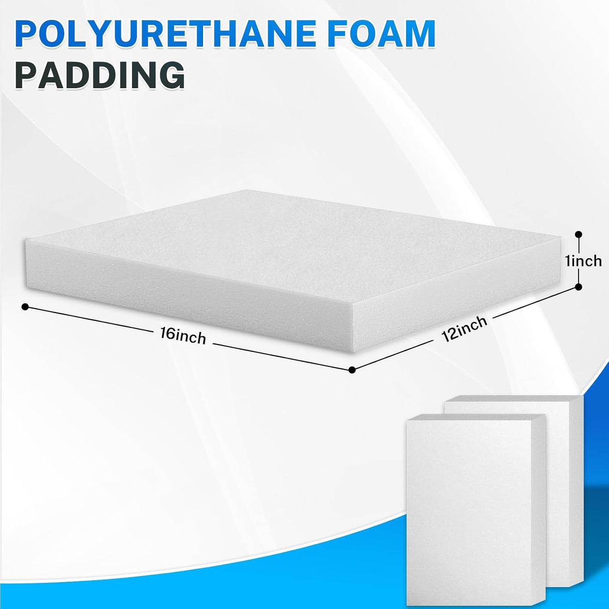 Polyurethane Foam Padding, 2 PCS 16 x 12 x 1 Inch White Soft Cuttable Packing Foam Inserts for Cases, Furniture