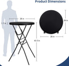 28in Folding Cocktail Table, Round Bar Height Table, Black 2-Pack