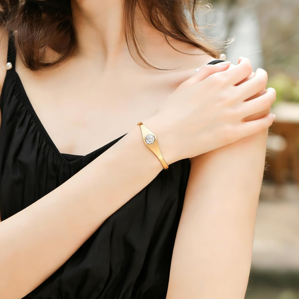 14K Gold Plated Stainless Steel Oval Bangle Bracelets for Women - 5 Styles Available S/M/L