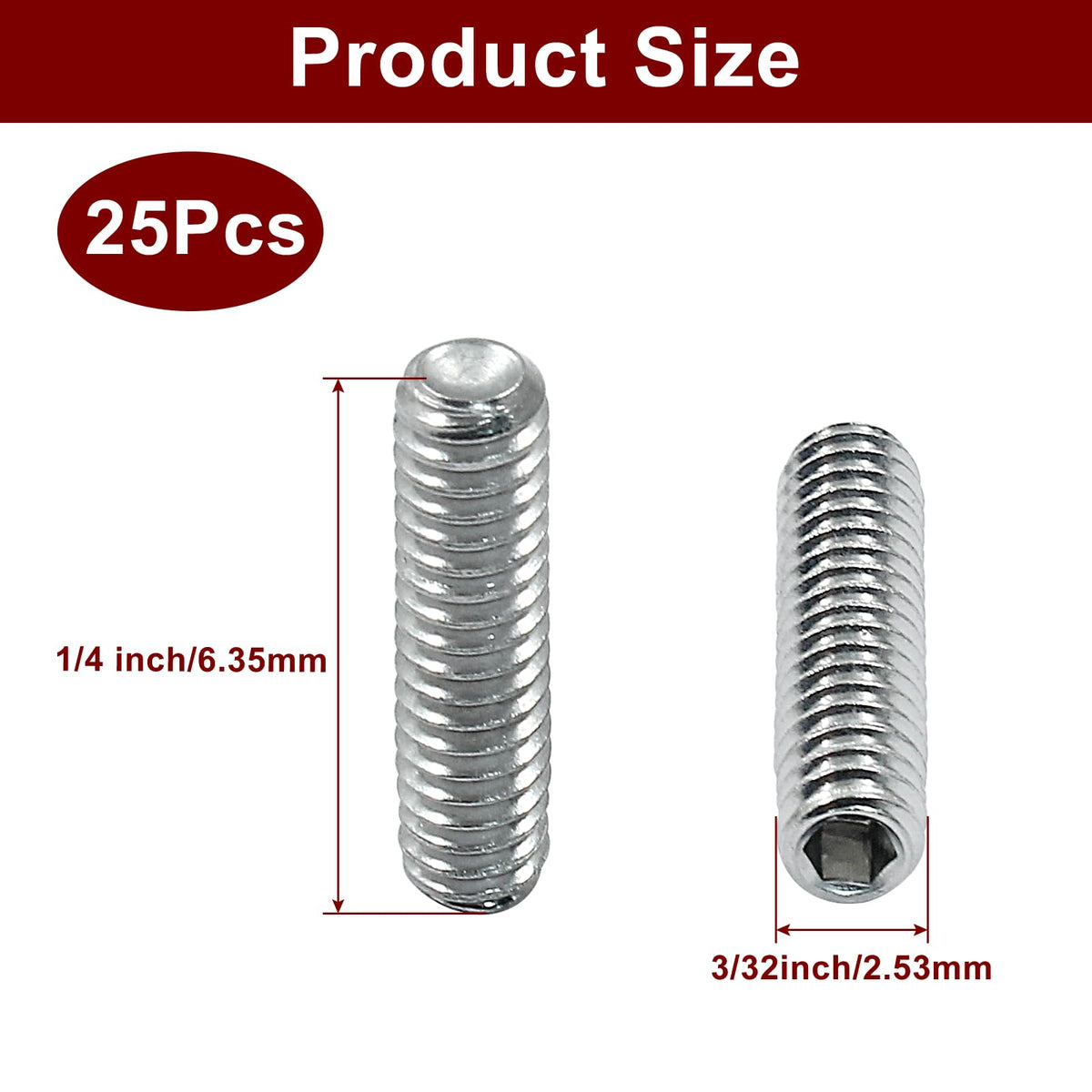 LifCratms 1/4-20 x 1 inch Hexagon Socket Set Screws, 25 Pcs