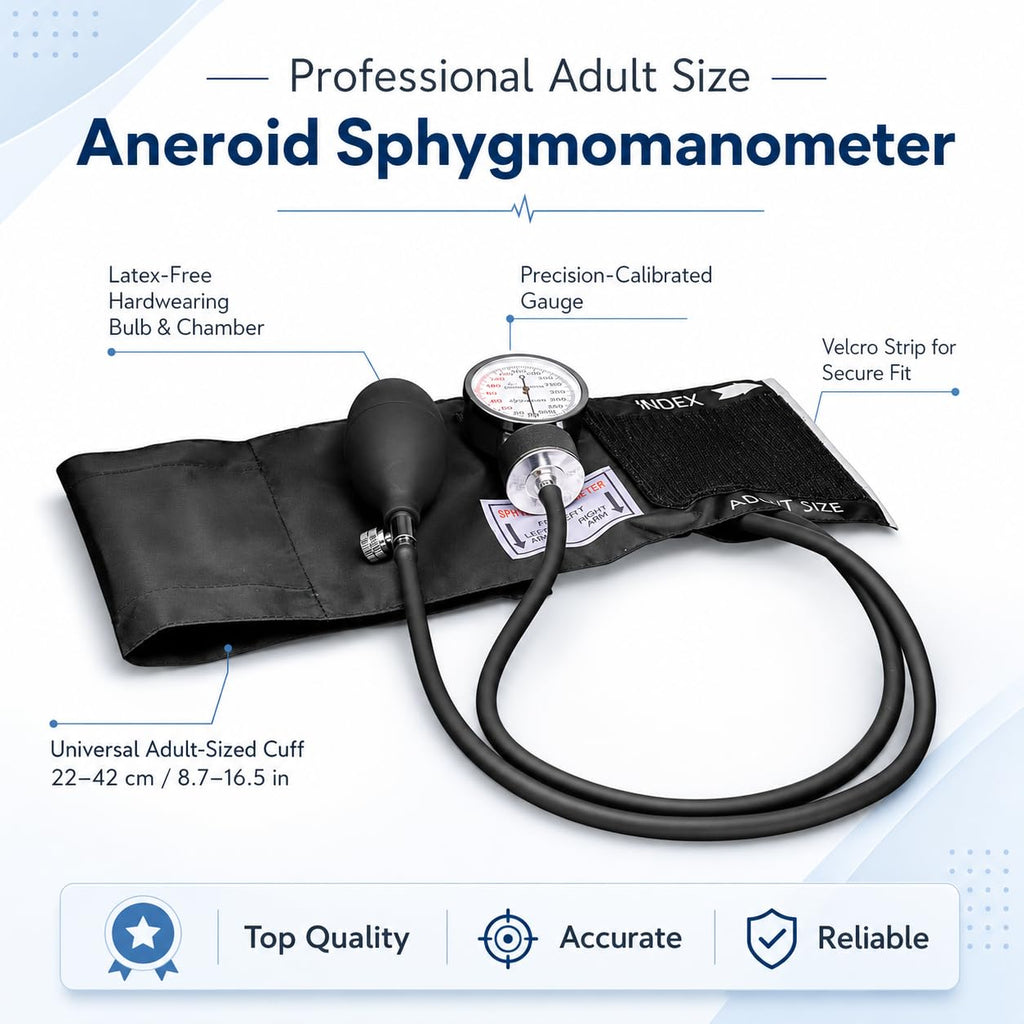 Professional Black Adult Size Blood Pressure Monitor, 8.7”-16.5", Aneroid Sphygmomanometer Medical Supplies, Manual