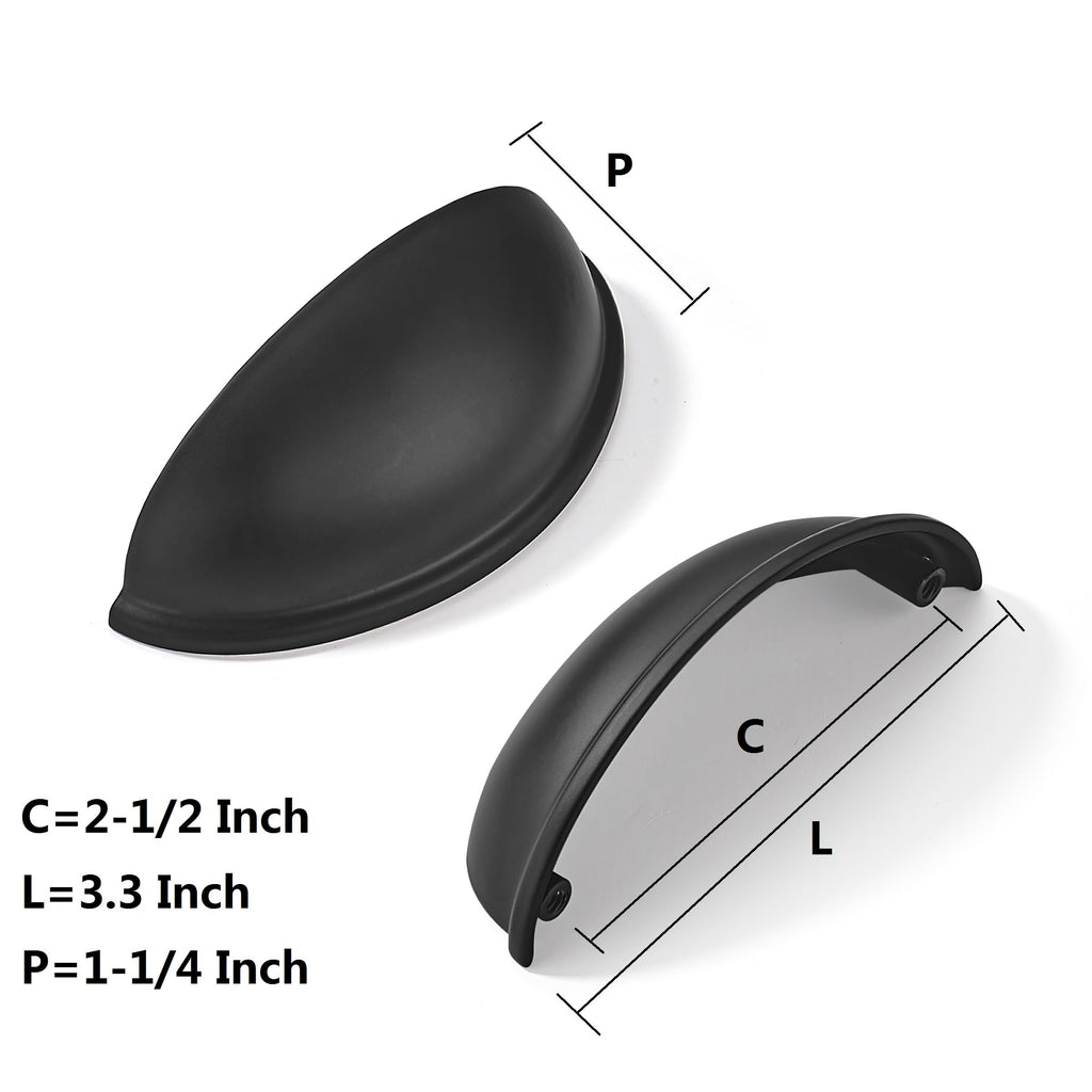10 Pack 2-1/2" Drawer Pulls Matte Black Cabinet Cup Pulls Kitchen Hardware Cabinet Handles Drawer Handles Knobs 2.5