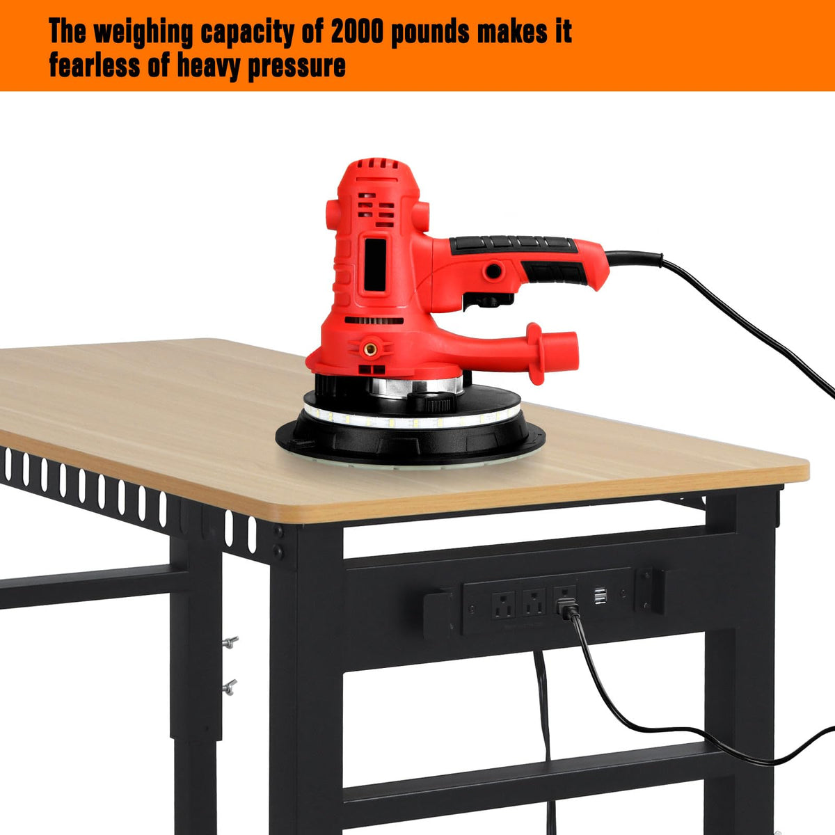 Adjustable Workbench w/Power Strip & Wheels, 48" 2000LBS, Rubber Wood Top