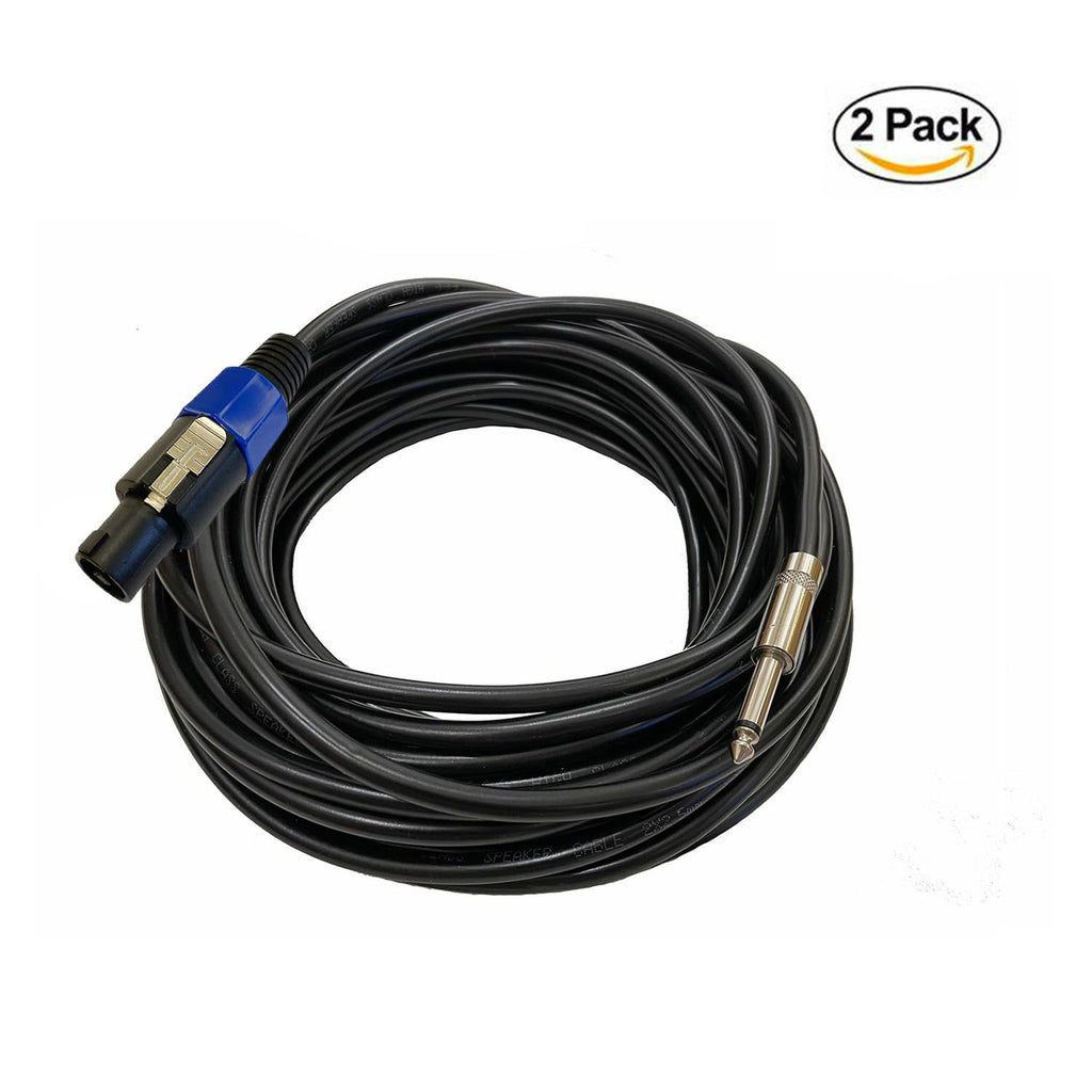 Professional 2-Pack 25 Feet 12 Gauge Speakon to 1/4 Inch TS Speaker Cables | Heavy duty, low resistance, no signal