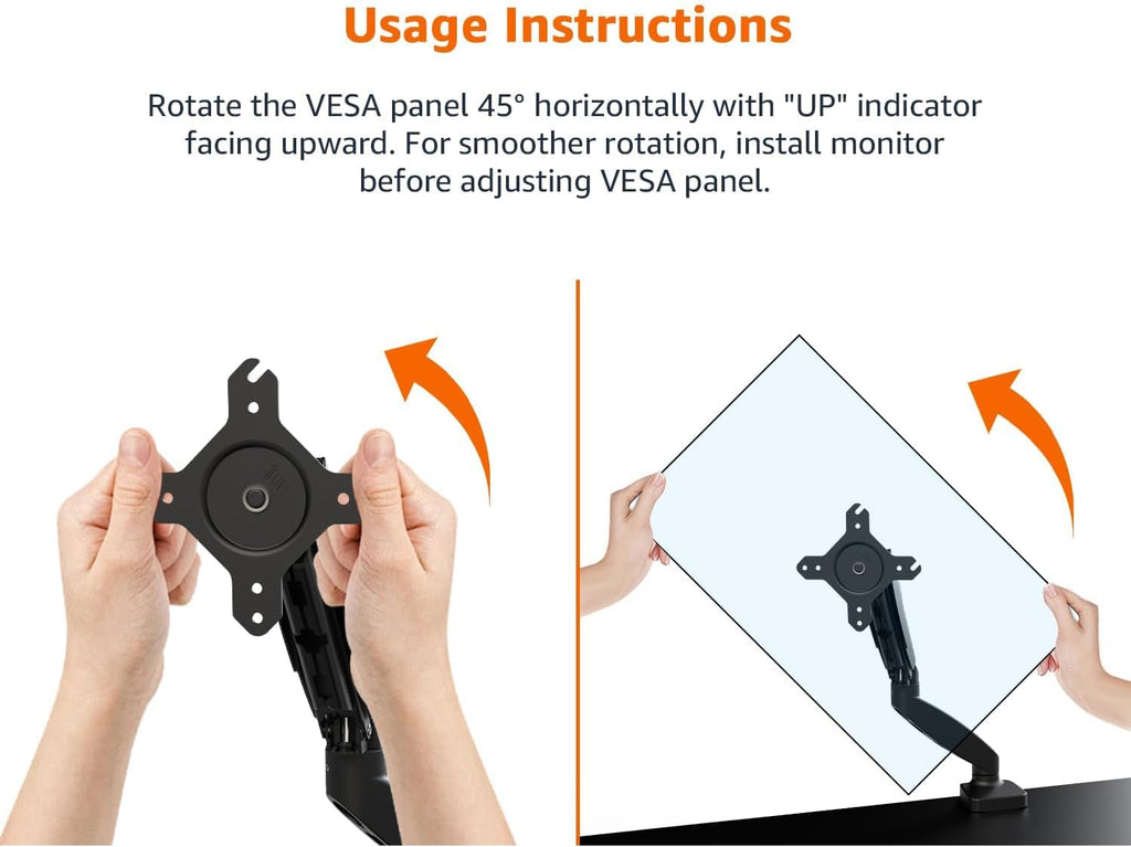 Gas Spring Single Monitor Arm Desk Mount, Adjustable Tension, Fits 15–27 Inch Monitors, Supports 4.4–15.4 lbs, VESA