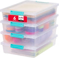 6 Qt. Craft Storage Bins with Lids, 4-Pack, |Made in USA|, Clip Box, Small Plastic Sensory Bin Tote Organizer