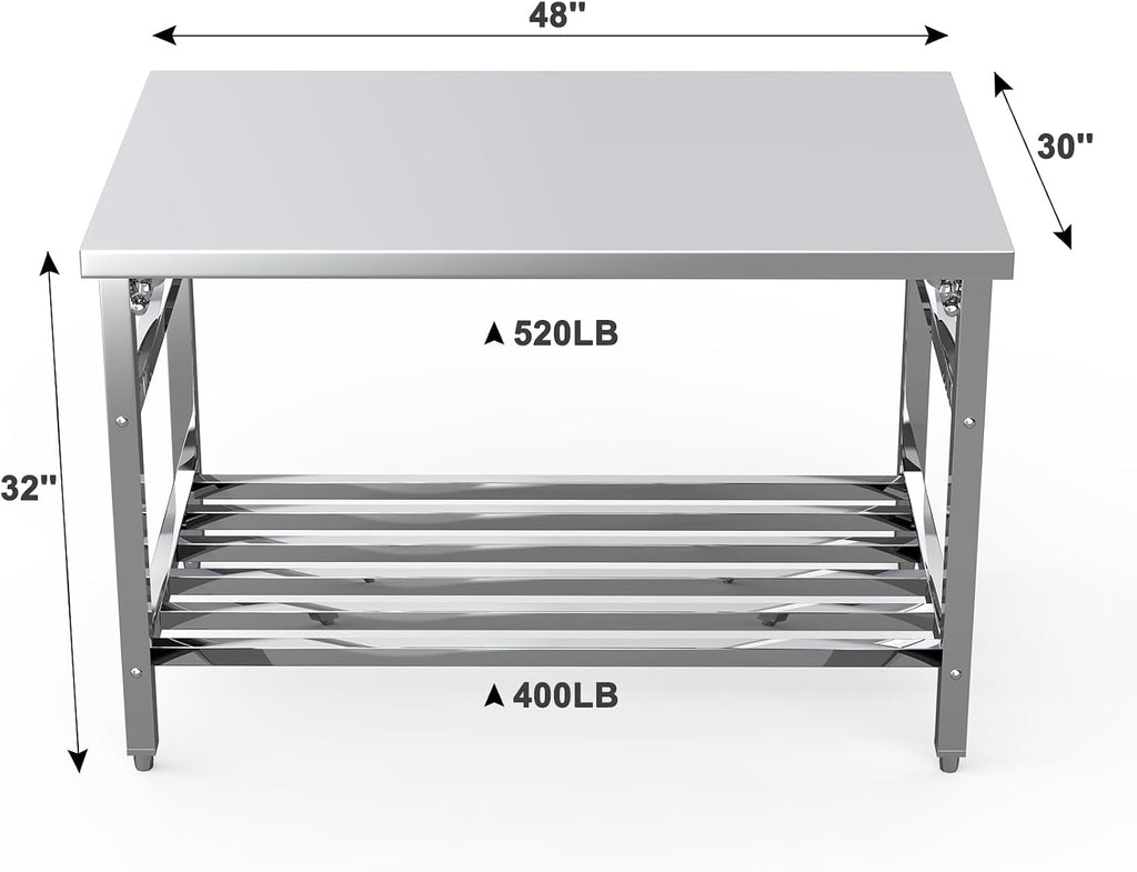48x30 NSF Stainless Steel Folding Table, Heavy Duty 500lbs