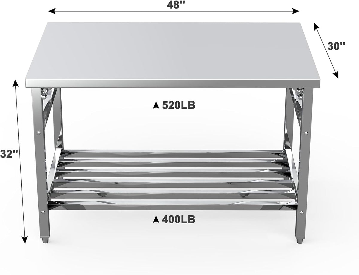 48x30 NSF Stainless Steel Folding Table, Heavy Duty 500lbs