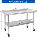 HARDURA Stainless Steel Table with Wheels 24X48 Inches, 2" Backsplash