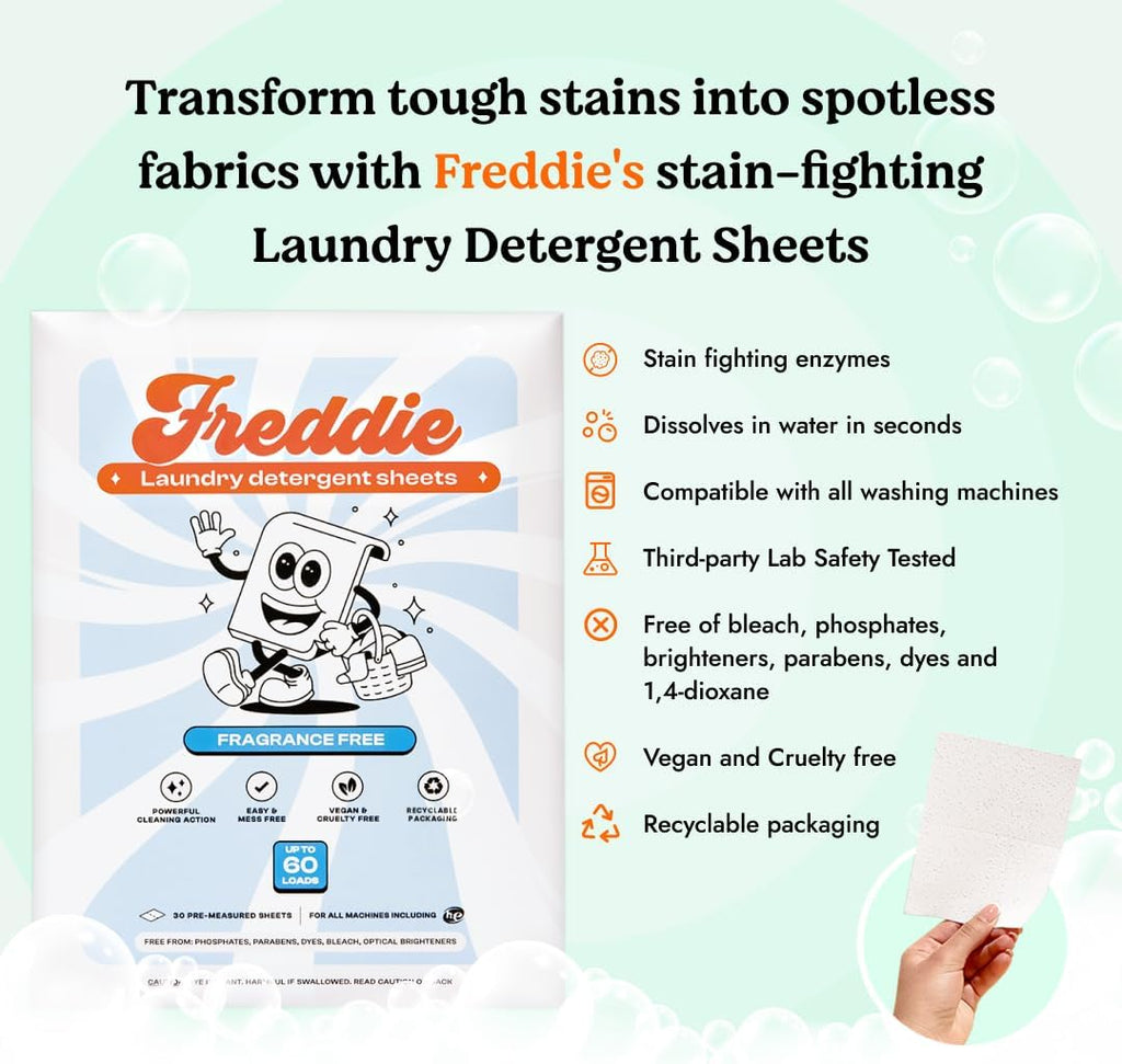 Low-Waste Laundry Detergent Sheets – Jug Free Format – Pre-Measured Strips – 60 Loads – Unscented for Sensitive Skin