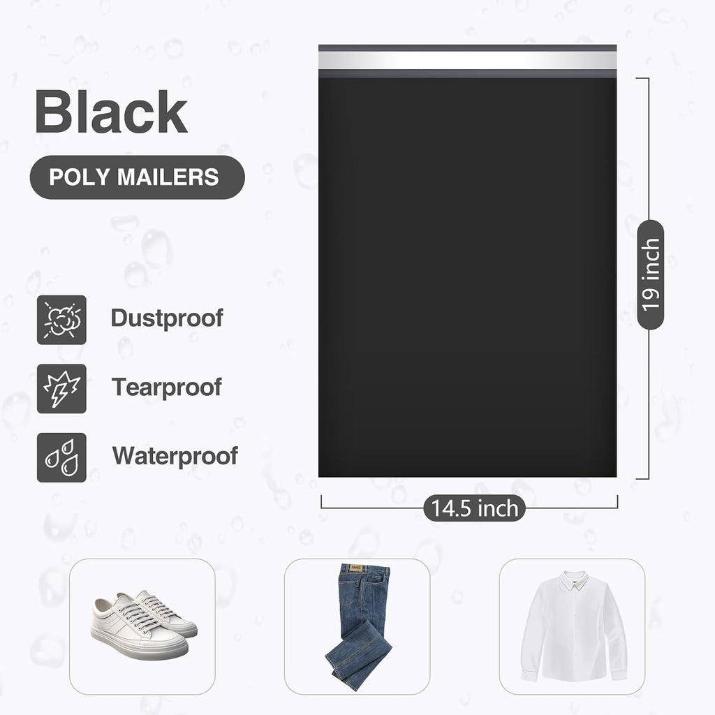 Large Poly Mailers 14.5x19 Inch Black 200 Pack Plastic Shipping Bags