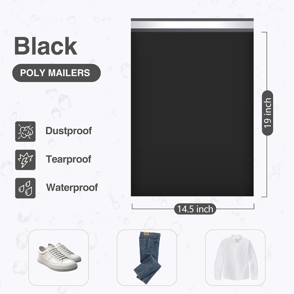 Large Poly Mailers 14.5x19 Inch Black 200 Pack Plastic Shipping Bags