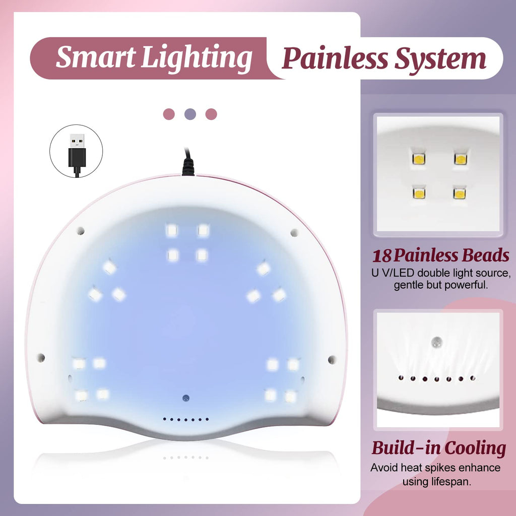 UV LED Nail Lamp 54W, Professional Nail Dryer Gel Polish Light, UV Light with 3 Timer Setting, Curing Gel LED Dryer