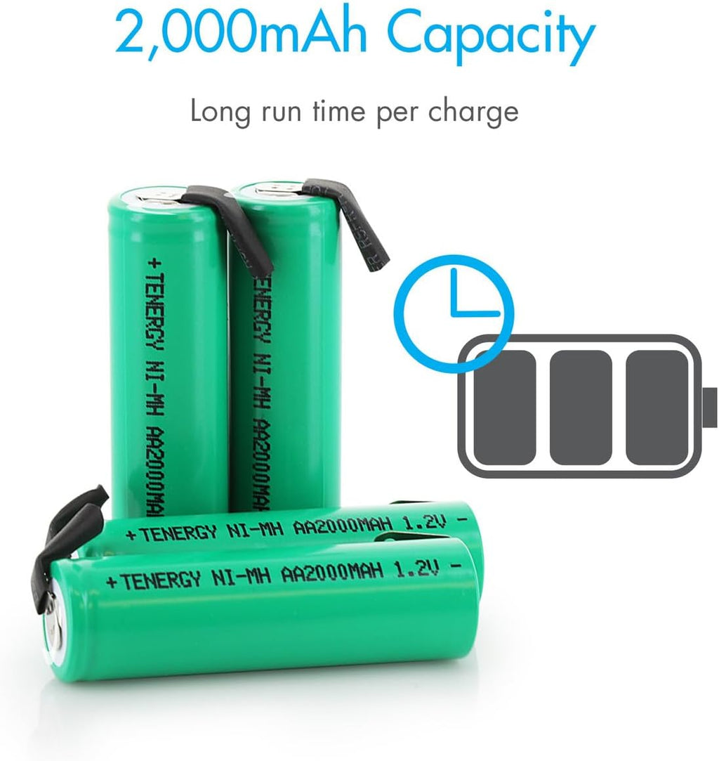 AA 1.2V NiMH 2000mAh Flat Top Rechargeable AA Batteries with Tabs, 4 Pack