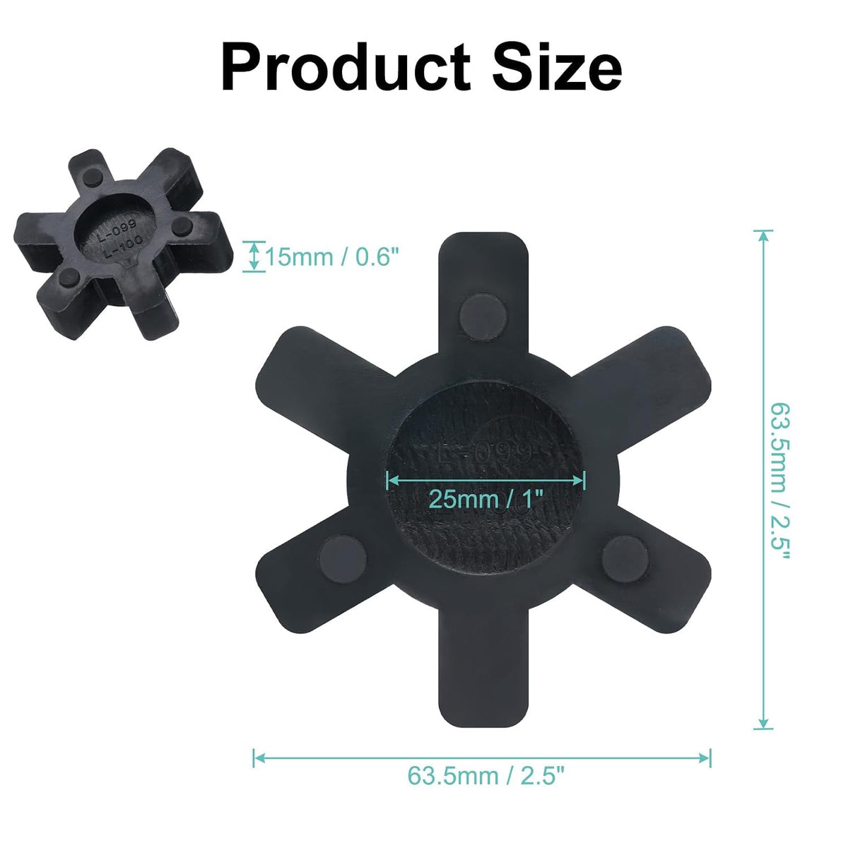 uxcell L099/L100 Jaw Coupling Insert, Flexible Solid Type NBR Rubber, Black