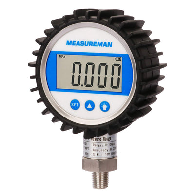 MEASUREMAN 3-1/8" Dial Size, Digital Pressure Gauge, 0-100psi/bar/Mpa/Kpa, 1/4" NPT Lower Mount, 0.25% Accuracy