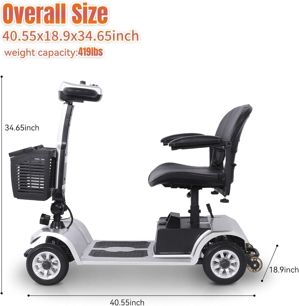 S-02 4 Wheel Electric Mobility Scooter Seniors Adult-419 LB Capacity