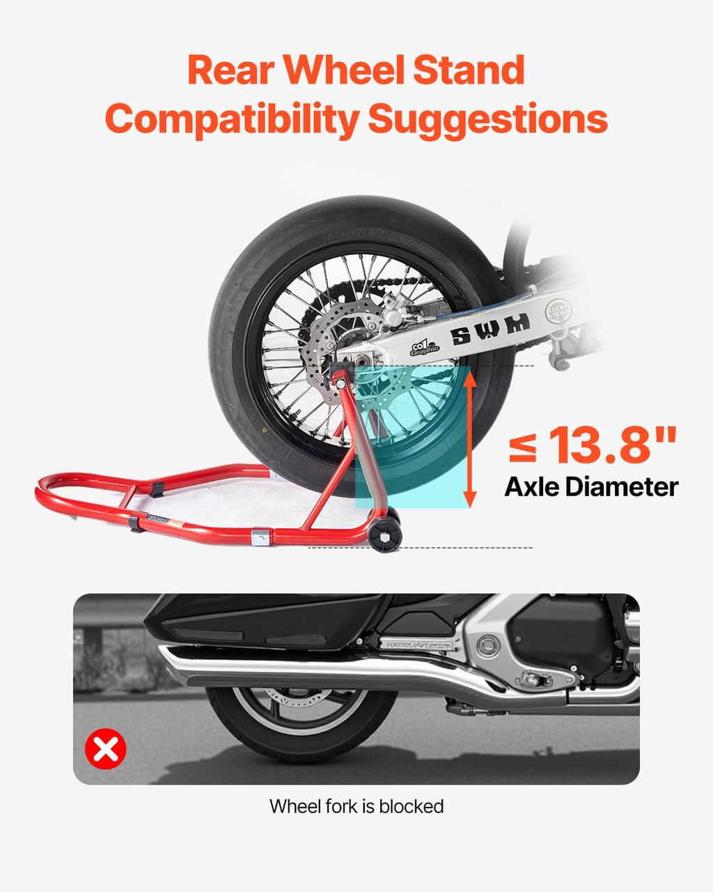 Motorcycle Rear Wheel Stand, 850 LBS Load Capacity Heavy Duty Rear Wheel Stand with U + L Fork Swingarm Spool