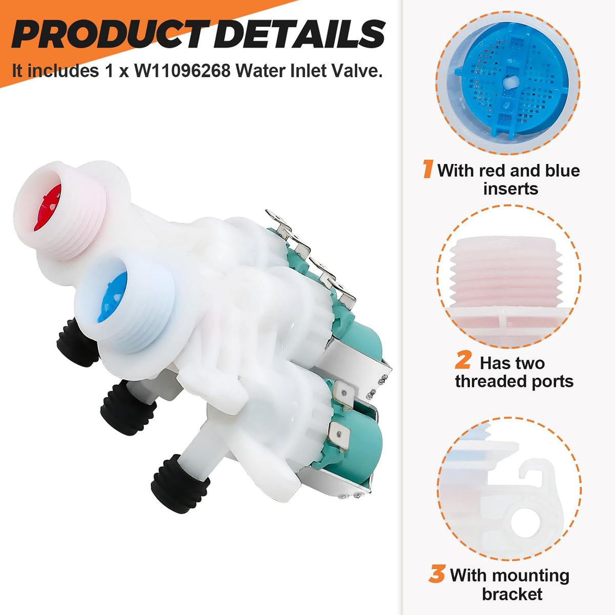 【𝟮𝟬𝟮𝟲 𝗨𝗽𝗴𝗿𝗮𝗱𝗲𝗱】W11096268 w10758829 Water Inlet Valve - w10853296 suitable for kenmore whirlpool washers - W10632527 w11220230 water inlet valve exact fit wtw7300dw1, wtw8500dc5, etc.