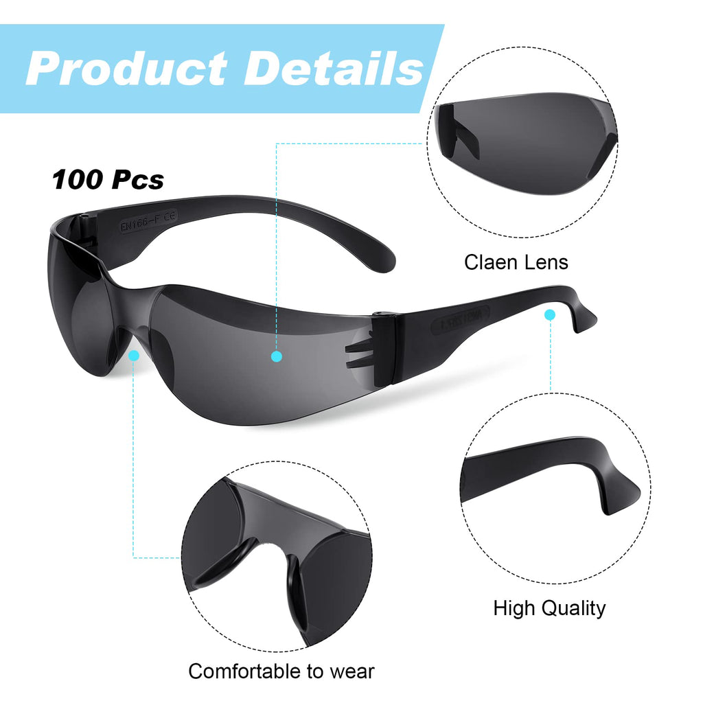 100 Pack Bulk Safety Glasses for Work Lab Building, Dark Black