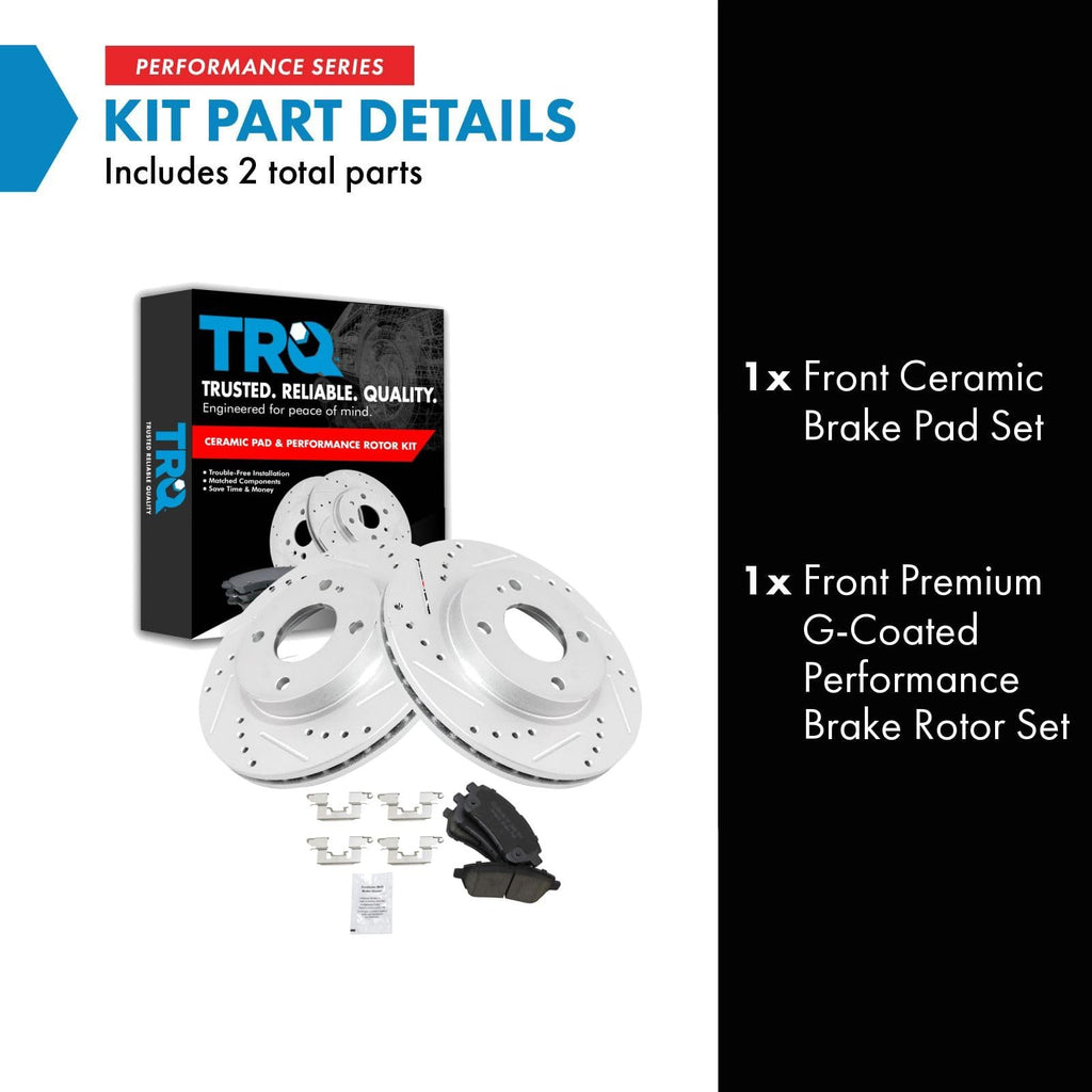 TRQ Front Brake Pad and Rotor Kit Ceramic Performance G-Coated