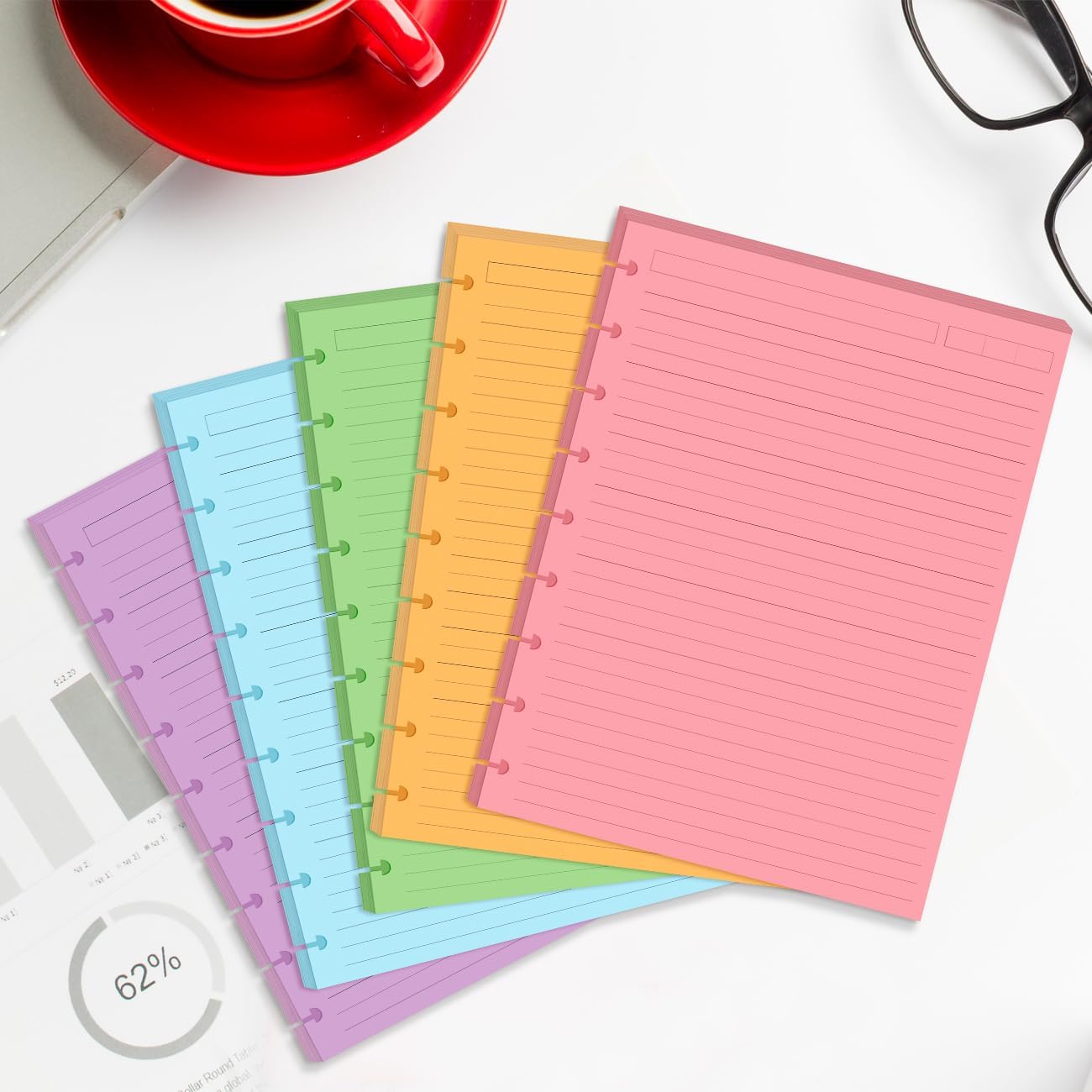 9-Disc Discbound 5 Colorful Line Paper Pre-punched Happy Planners Inserts, 100Sheets/200Pages Classic Size Line