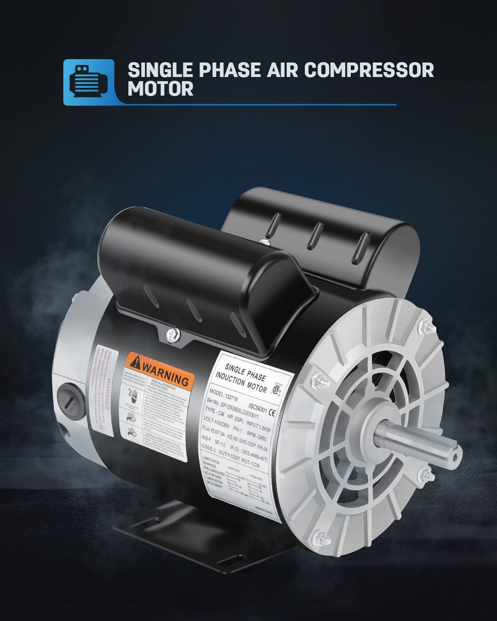2 HP SPL Air Compressor Motor Single Phase 3450 RPM 115/230V ODP