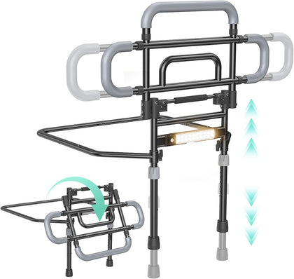 Bed Rails for Elderly Adults Safety, 180° Foldable Bed Rail with Adjustable Height & Width, 350lb Load, Extra-High