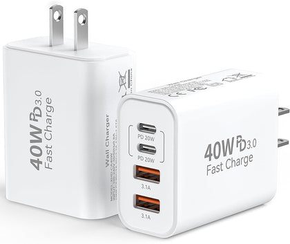 USB C Wall Fast Charger Block, 40W 4-Port Type C Charger Fast Charging Blocks PD Power Charger Adapter+QC 3.0 USB