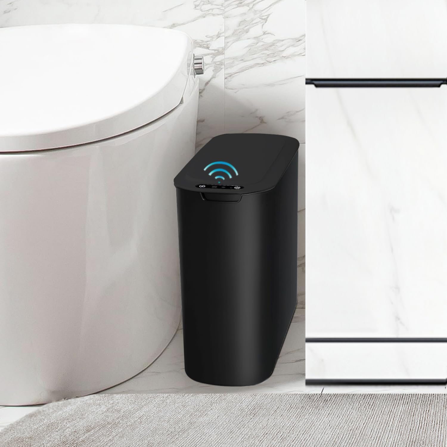 Automatic Motion Sensor Bathroom Trash Can with Lid, 2.6 Gallon Touchless Trash Bin, Smart Garbage Can Plastic Slim