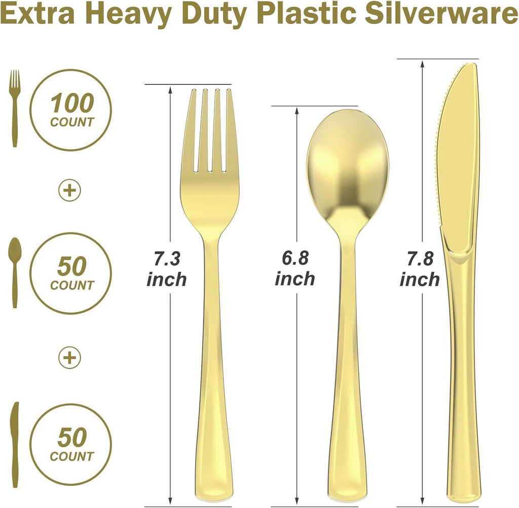 200 Count Heavy Duty Gold Plastic Silverware