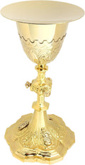 Embossed Brass Chalice and Paten Set, Catholic Church Communion Supplies, 9.5 x 5.5 Inch Goblet with 5” Diameter Plate