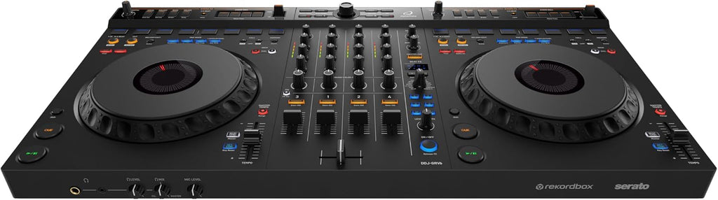 DDJ-GRV6 4-Channel DJ Controller, Groove Circuit, Black | Club-Standard Layout, Full-Size Jog Wheels, rekordbox and