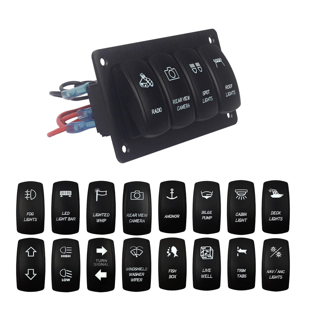 Customize 4 Way Rocker Switch Panel White Led Toggle Switch Panel for Car Boat Marine RV Side by Side UTV Dashboard IP66