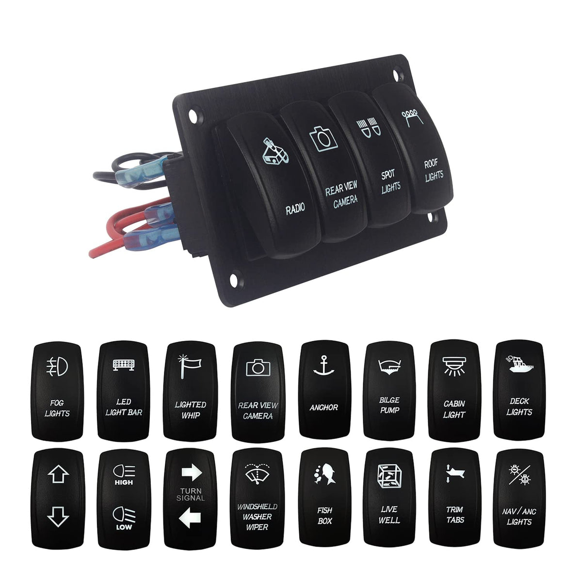 Customize 4 Way Rocker Switch Panel White Led Toggle Switch Panel for Car Boat Marine RV Side by Side UTV Dashboard IP66