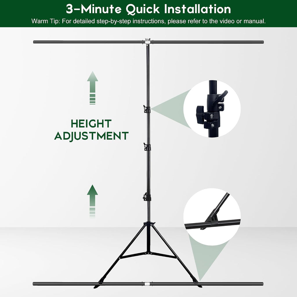 2-in-1 Green Backdrop Stand Kit, I-Frame Design - 8'(H) x 5'(W) Portable Photography Background Stand with 6.5 'x 5'