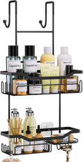Hanging Shower Caddy Over the Door with Soap Holder, No Drilling Adhesive Shower Organizer with 11 Hooks, Rustproof &