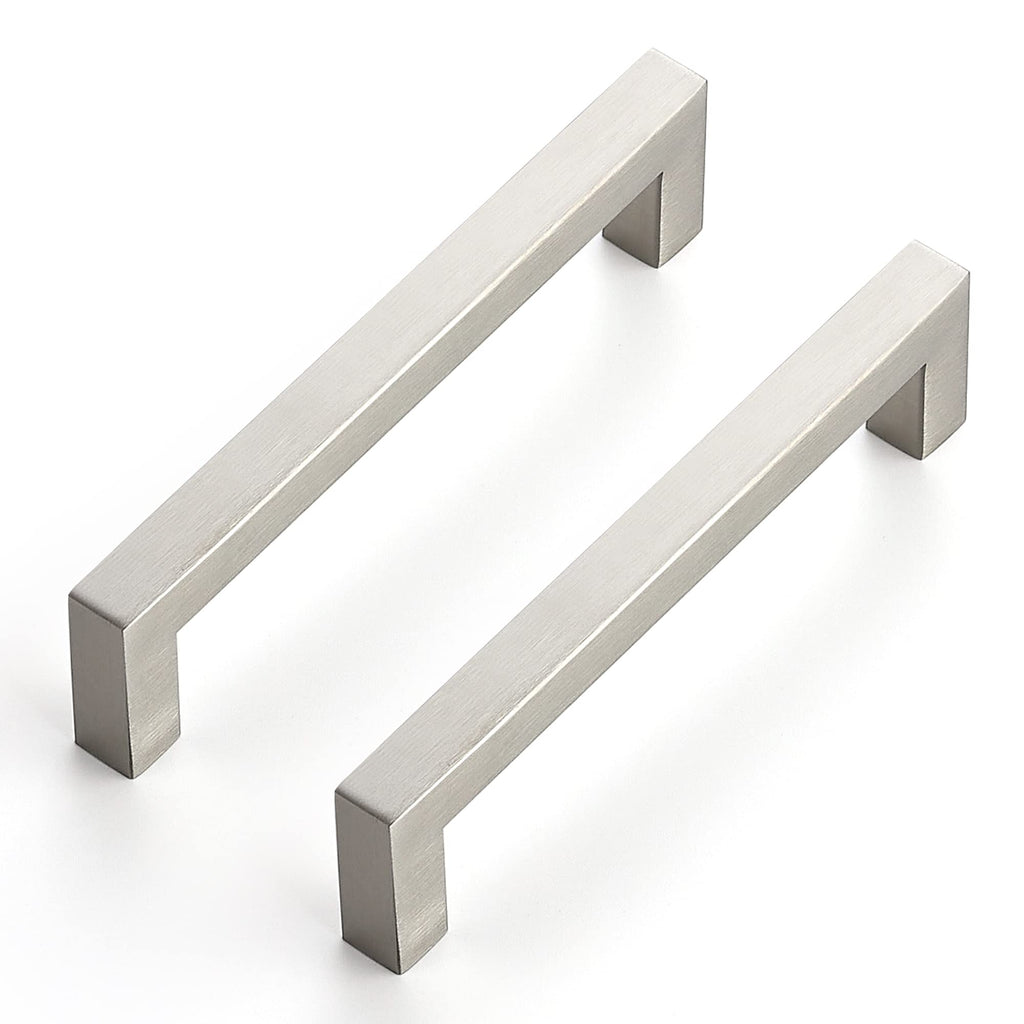 Brushed Nickel Square Cabinet Handles & Pulls 5 Inch 10 Pack