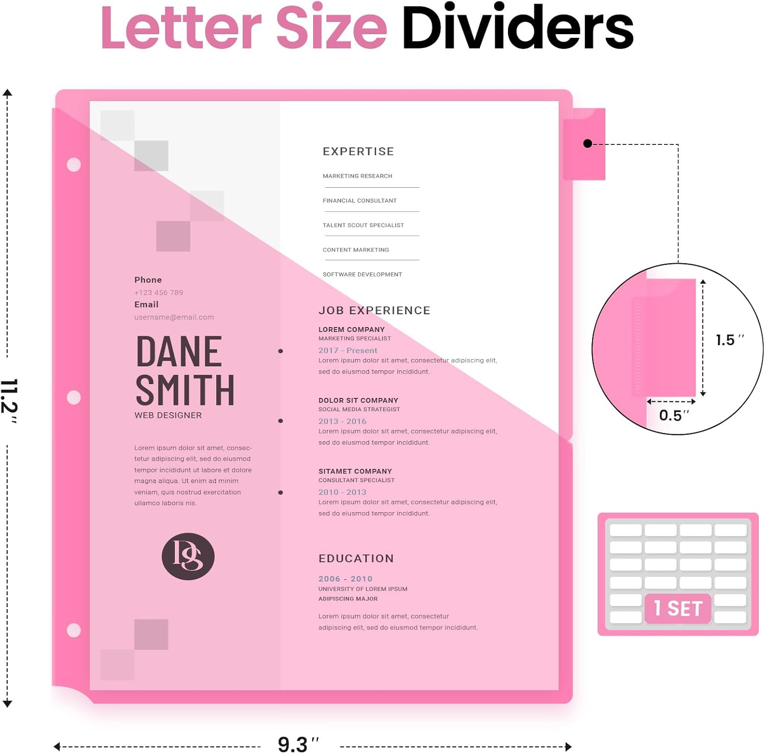 16 Count Dividers for 3 Ring Binder with Two Pockets, 8 Tabs Set | Plastic Binder Index Dividers, Perfect for Office