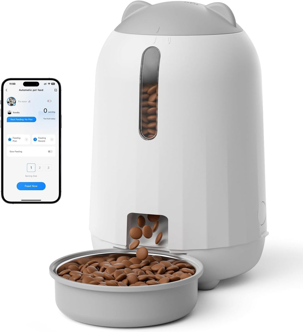 Automatic Cat Feeder with App, WiFi Auto Cat Feeder, 3L Slow-Feed Cat Food Dispenser for Dry Food, Dual Power Supply