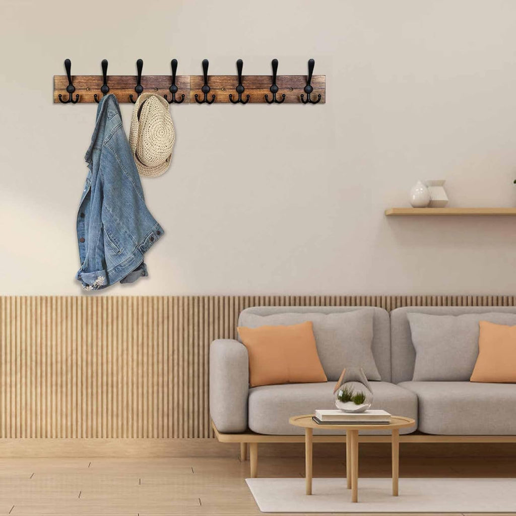 Coat Rack Wall Mount 31.5'' Coat Hanger Wall Mount Burnt Brown Coat Hooks for Wall Rustic Towel Racks for Bathroom