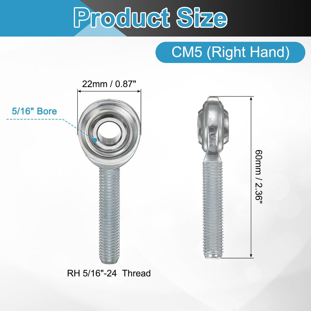 uxcell 2Pcs CM5 Rod End Bearing 5/16" Bore, 5/16-24 UNF RH Male, 1045 Steel