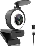 1080p Webcam with Ring Light for Streaming: USB 60FPS Web Camera with Microphone-HDR-Enabled-HD Auto Light Correction