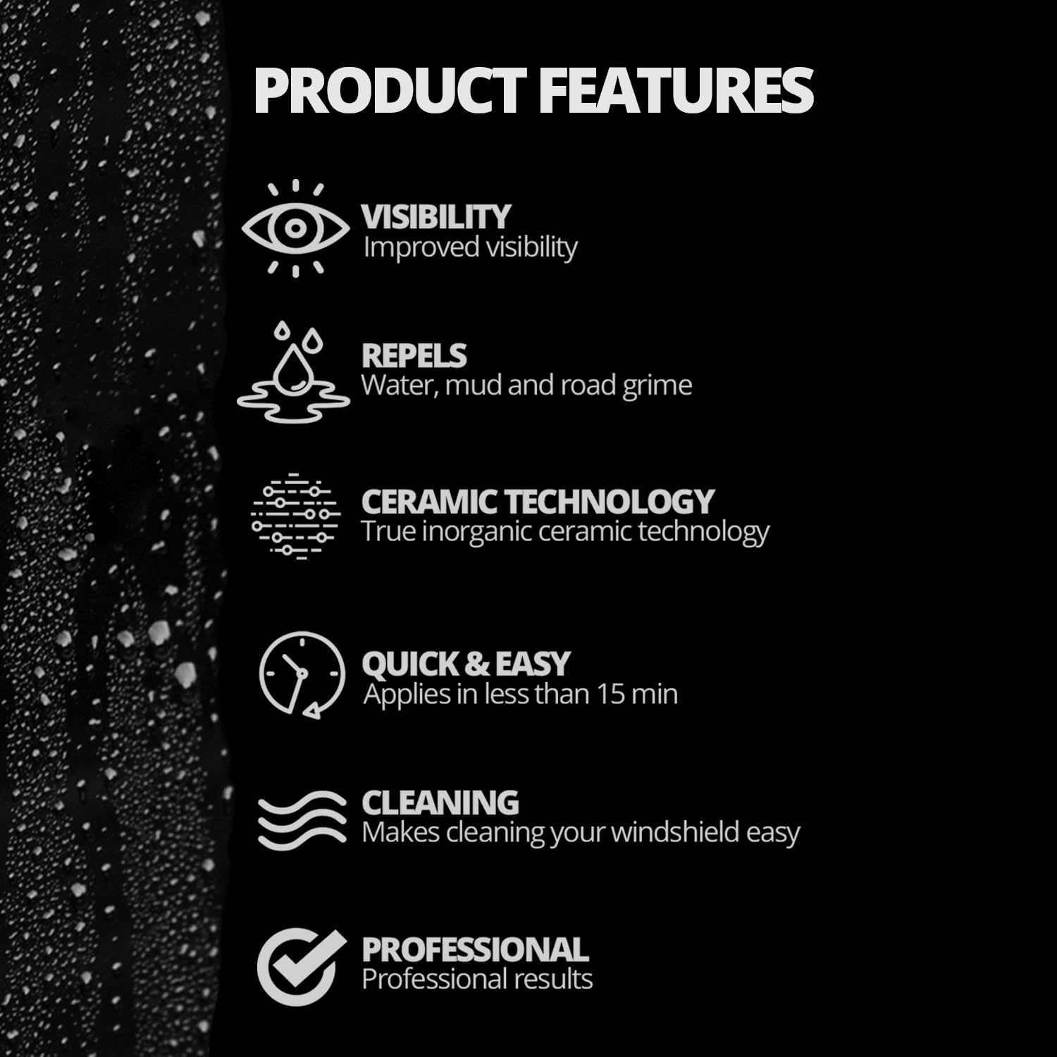 Ceramic Glass Coat Protectant, Rain Repellent for Cars, 4 Wipes | Hydrophobic windshield and window treatment
