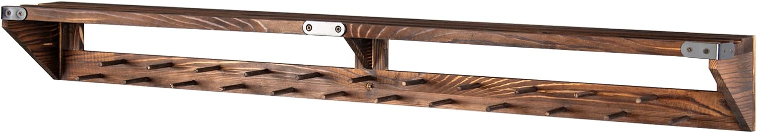 Gymnastic Medal Hanger with Storage Shelf, Wooden Wall-Mounted Trophy Shelf, Race Medal Display Rack Holder with 23