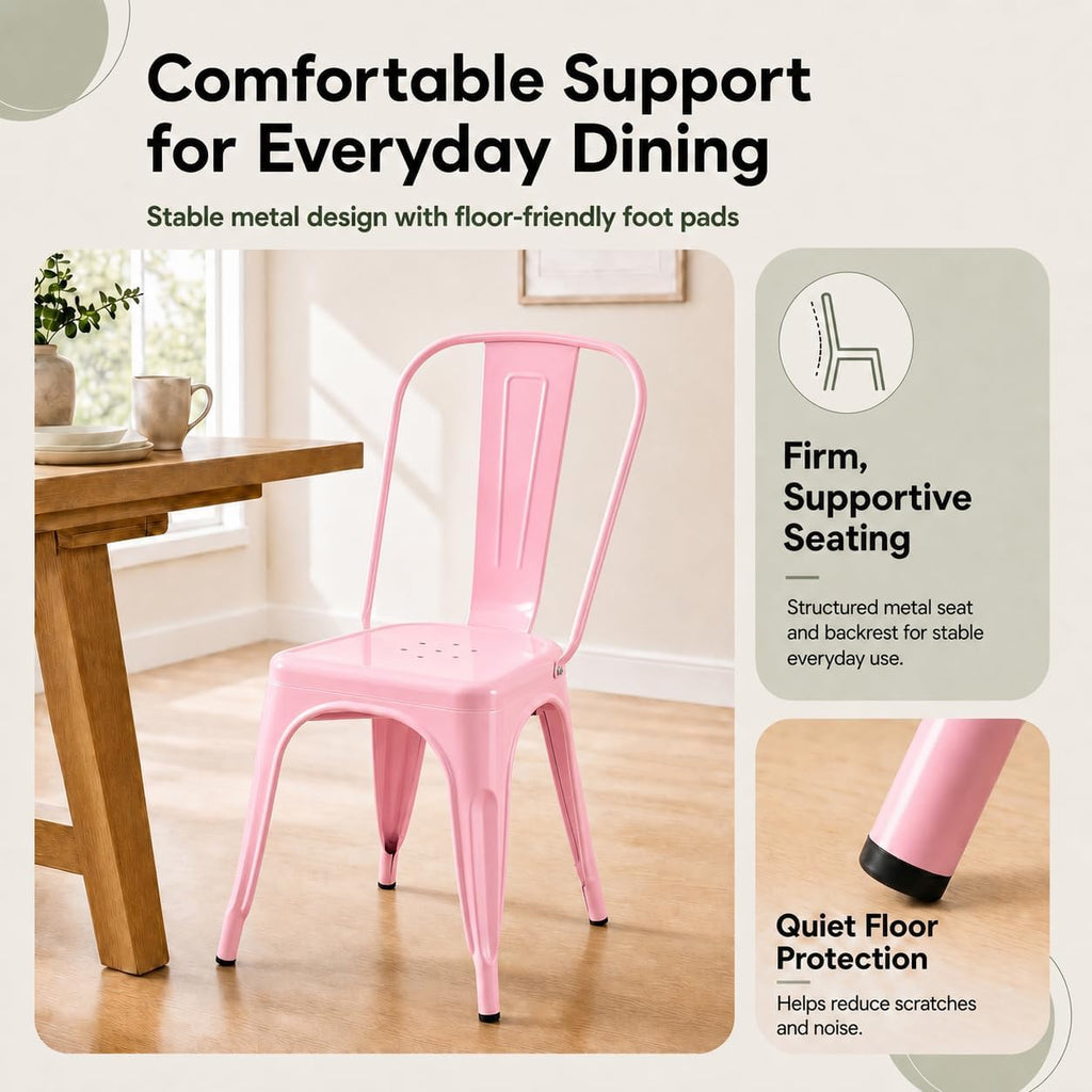 Metal Dining Chairs Set of 2, Pink