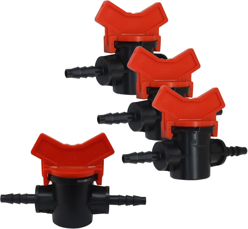 4PCS 1/4" ID in Line Hose Barbed Ball Valve Shut-Off Switch, Black