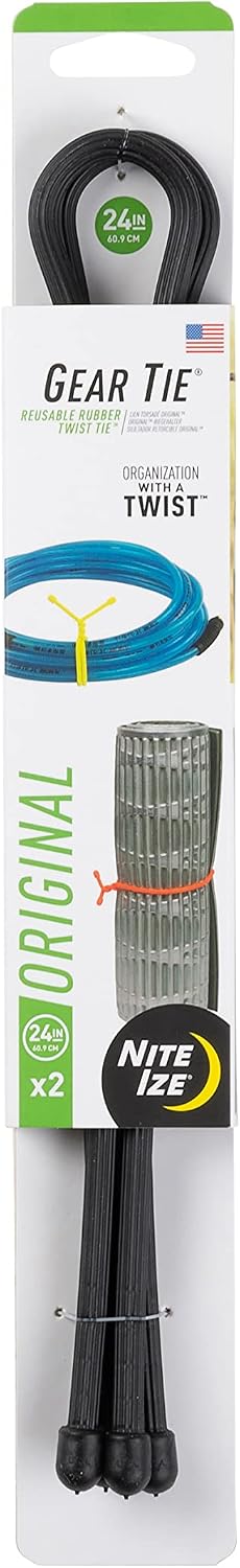 Inc. GT24-01-2R3 Nite Ize Original Gear, Reusable Rubber, 24 Inch, 2-Pack, Black, Made in the USA Twist Tie, 24"-2 Pack