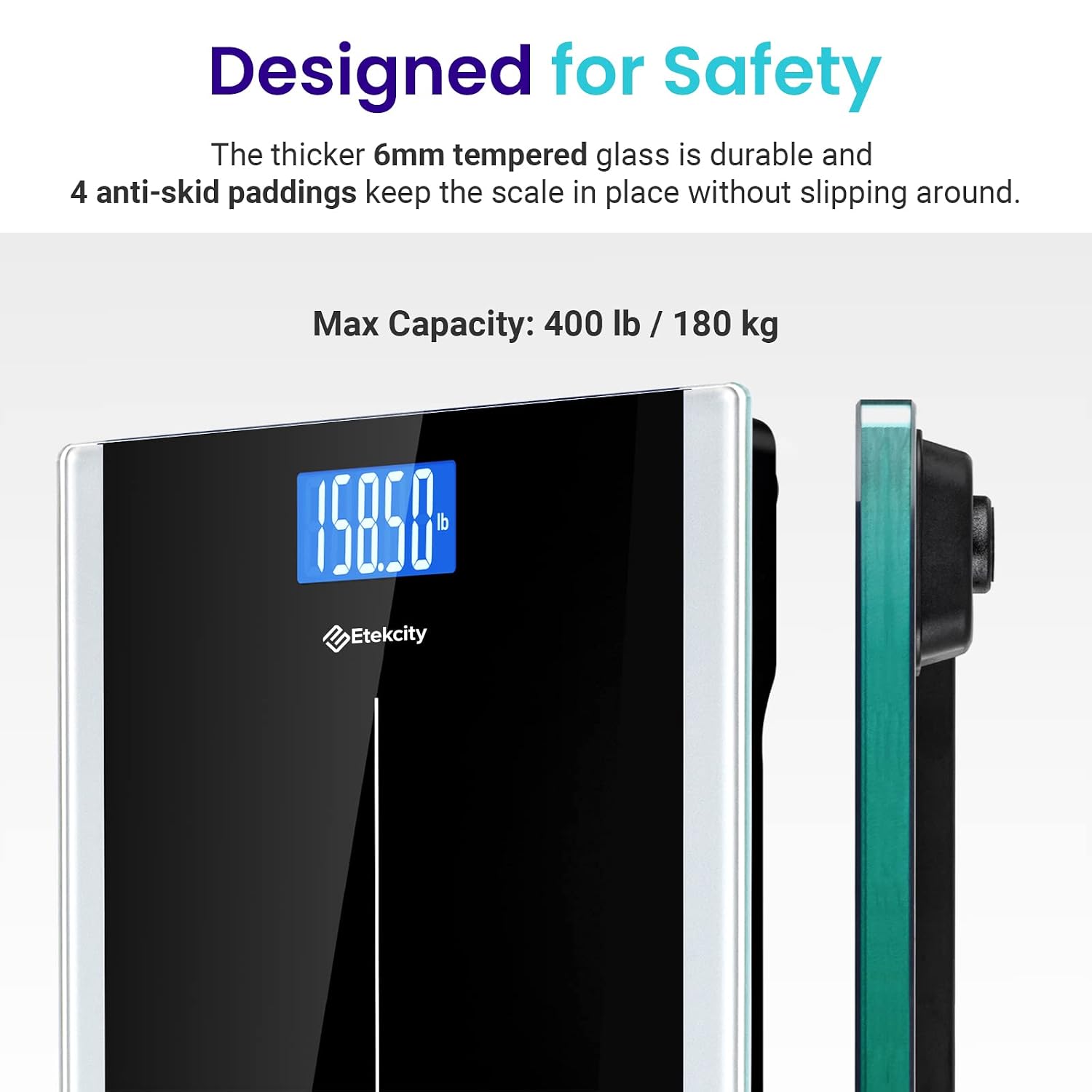 Bathroom Scale for Body Weight, Digital, Highly Accurate, 400 lbs | Large 6mm Tempered Glass Platform, Clear LCD