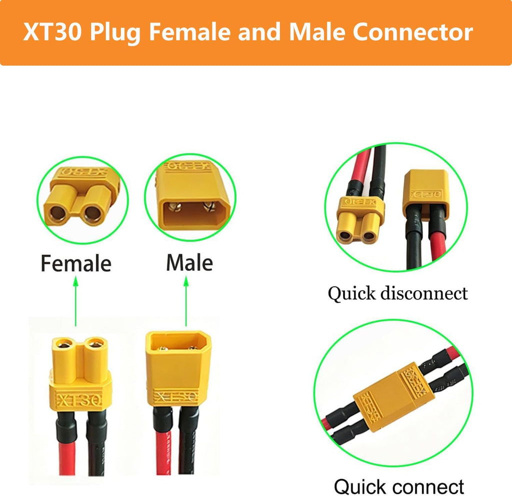 XT30 Plug Connector,16AWG XT30 Pigtail,10CM Silicone Wire.